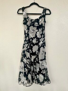 Y2K Whimsical Black and White Overlay Midi Beaded Sheer Floral Slip Dress